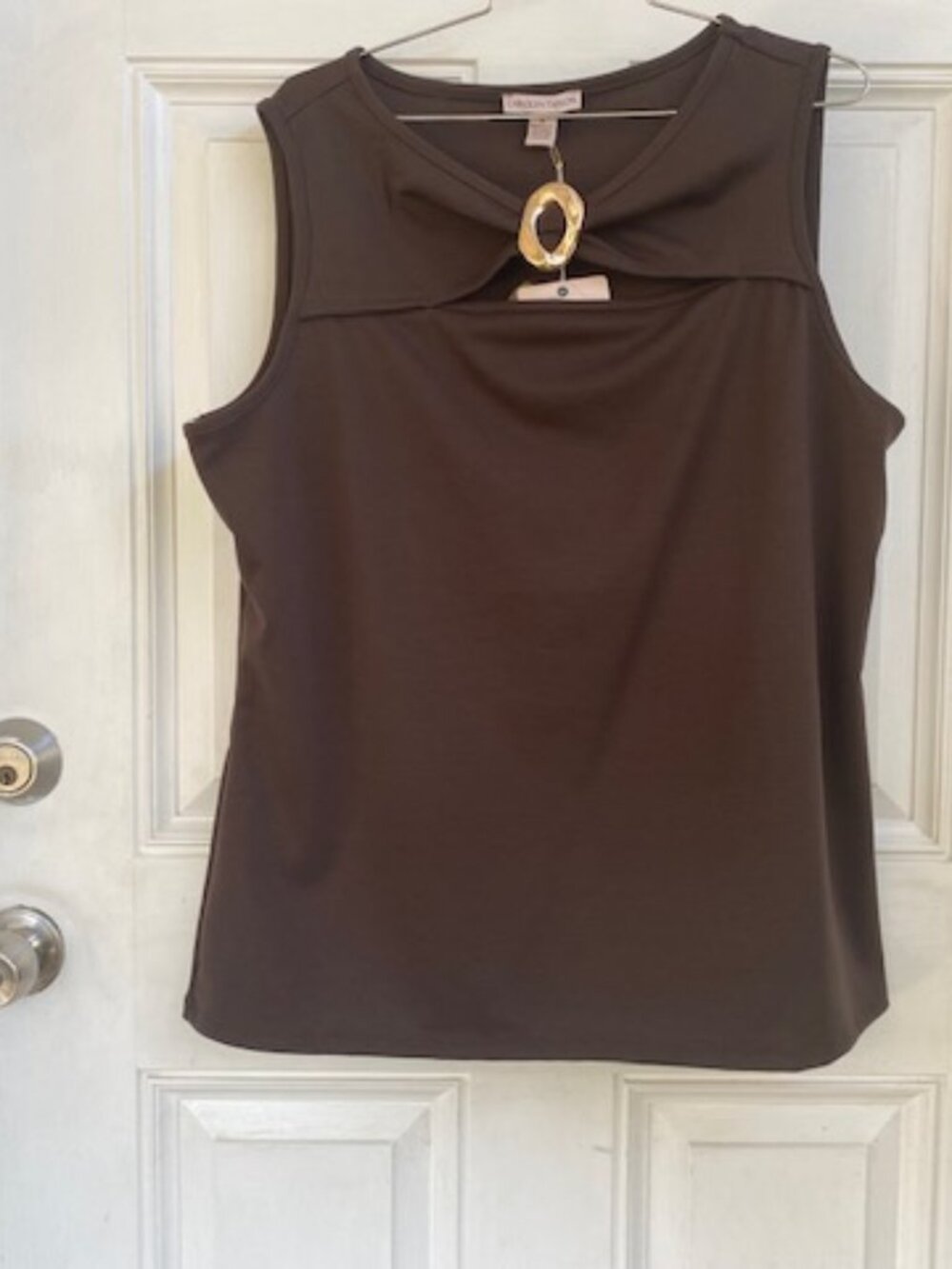 Carolyn Taylor Top Sleeveless Brown Keyhole Neck Popover Tank Top NWT 1X